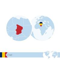 Chad on world globe with flag and regional map of Chad. vector