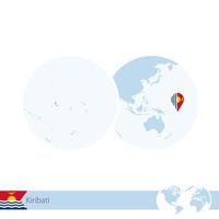 kiribati en el globo terráqueo con bandera y mapa regional de kiribati. vector