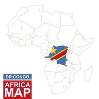 Africa contoured map with highlighted DR Congo. vector