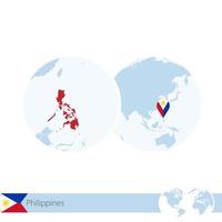 Philippines on world globe with flag and regional map of Philippines. vector