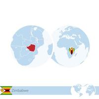 Zimbabwe on world globe with flag and regional map of Zimbabwe. vector