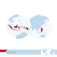 Indonesia on world globe with flag and regional map of Indonesia. vector