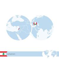 Lebanon on world globe with flag and regional map of Lebanon. vector