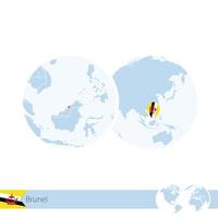 Brunei on world globe with flag and regional map of Brunei. vector