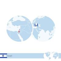 Israel on world globe with flag and regional map of Israel. vector