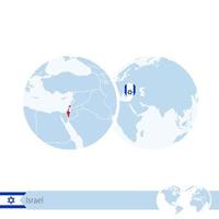 Israel on world globe with flag and regional map of Israel. vector