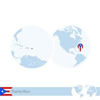 puerto rico en globo terráqueo con bandera y mapa regional de puerto rico. vector