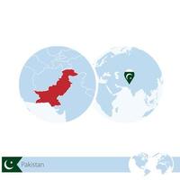 Pakistan on world globe with flag and regional map of Pakistan. vector