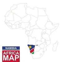 Africa contoured map with highlighted Namibia.