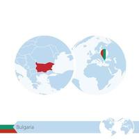 Bulgaria on world globe with flag and regional map of Bulgaria. vector