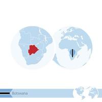 botswana en el globo terráqueo con bandera y mapa regional de botswana. vector