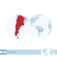 Argentina on world globe with flag and regional map of Argentina. vector