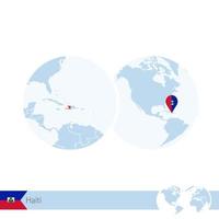 Haiti on world globe with flag and regional map of Haiti. vector