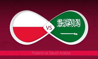 polonia vs arabia saudí en competición de fútbol, grupo a. versus icono en el fondo del fútbol. vector