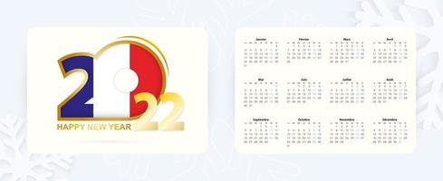 Horizontal Pocket Calendar 2022 in French language. New Year 2022 icon with flag of France. vector