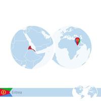 eritrea en globo terráqueo con bandera y mapa regional de eritrea. vector