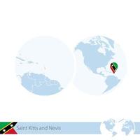 saint kitts y nevis en el globo terráqueo con bandera y mapa regional de saint kitts y nevis. vector