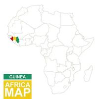 mapa contorneado de áfrica con guinea resaltada. vector