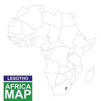 mapa contorneado de áfrica con lesotho resaltado. vector