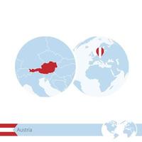 Austria on world globe with flag and regional map of Austria. vector