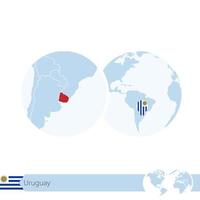 uruguay en globo terráqueo con bandera y mapa regional de uruguay. vector