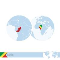 congo en globo terráqueo con bandera y mapa regional de congo. vector