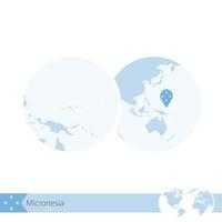 Micronesia on world globe with flag and regional map of Micronesia. vector