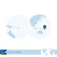 Solomon Islands on world globe with flag and regional map of Solomon Islands. vector