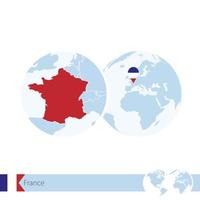 francia en el globo terráqueo con bandera y mapa regional de francia. vector