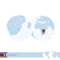 Swaziland on world globe with flag and regional map of Swaziland. vector