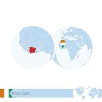 Ivory Coast on world globe with flag and regional map of Ivory Coast. vector