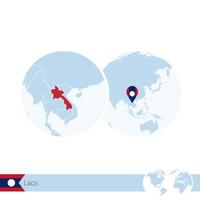 Laos on world globe with flag and regional map of Laos. vector