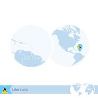 Saint Lucia on world globe with flag and regional map of Saint Lucia. vector