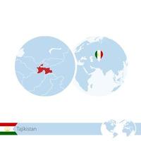 Tajikistan on world globe with flag and regional map of Tajikistan. vector