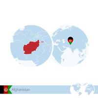 afganistán en el globo terráqueo con bandera y mapa regional de afganistán. vector