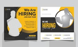 We Are Hiring Job Vacancy Social Media Post Template or Hiring Square Social Media Web Banner Design vector