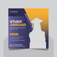 Study abroad social media post or higher education social media web banner square flyer template set vector