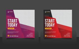 Gym fitness social media post square banner template or start training today fitness banner vector