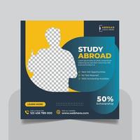 Study abroad social media post or higher education social media web banner square flyer template set vector