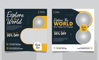 Travel tour traveling social media post banner or holiday vacation summer beach social media square flyer Tourism business marketing web banner template vector
