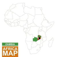 mapa contorneado de áfrica con zambia resaltada. vector