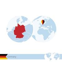 Germany on world globe with flag and regional map of Germany. vector