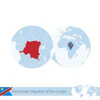 Democratic Republic of the Congo on world globe with flag and regional map of DR Congo.