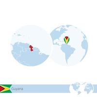 Guyana on world globe with flag and regional map of Guyana. vector