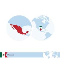 Mexico on world globe with flag and regional map of Mexico. vector
