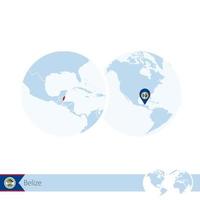 Belize on world globe with flag and regional map of Belize. vector