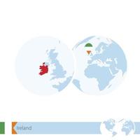 irlanda en el globo terráqueo con bandera y mapa regional de irlanda. vector