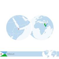 Djibouti on world globe with flag and regional map of Djibouti. vector