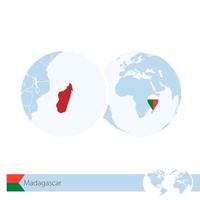 Madagascar on world globe with flag and regional map of Madagascar. vector