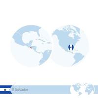 El Salvador on world globe with flag and regional map of El Salvador. vector